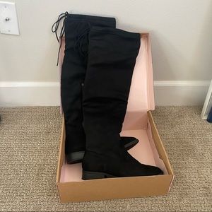 Suede Black Knee High Boots